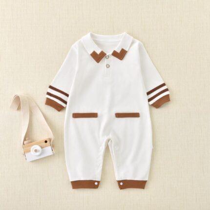 Long Sleeve Bodysuit, British Preppy Style, Stylish Baby Boy Onesie - Image 4