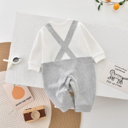 Baby Romper, Academic Style, Super Cute and Faux Two-Piece Casual Overalls Romper - Image 3