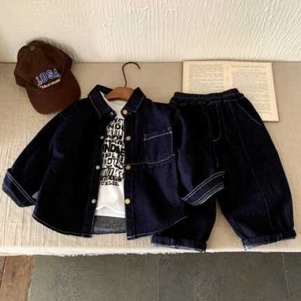 Long sleeved denim two-piece set for children's leisure - Image 6