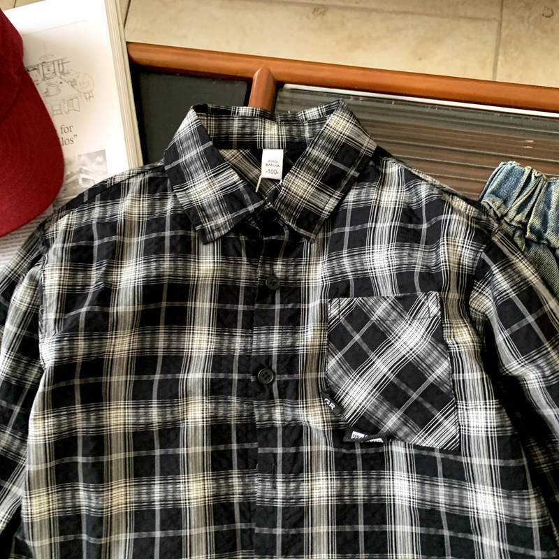 Checkered shirt for boys spring and autumn long sleeved shirt top