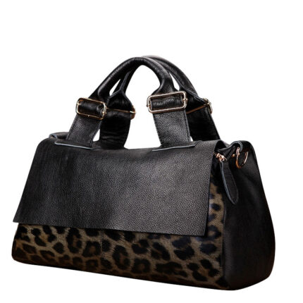 Chic Genuine Leather Large Capacity Handbag Women's Bag Fashion Leopard Print Tote Bag Soft Leather Lady Bag - Image 5