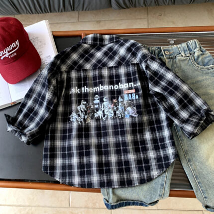 Checkered shirt for boys spring and autumn long sleeved shirt top - Image 2