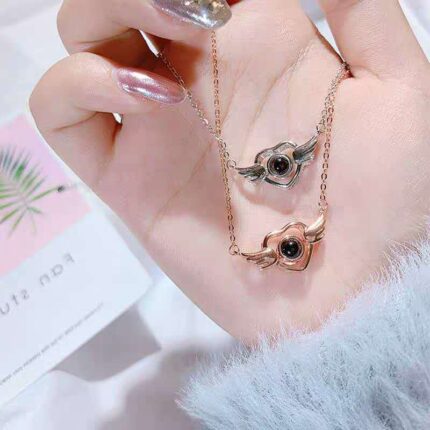 100 Languages I Love You Necklace Tiktok Net Red Same Angel Wings Projection Custom Angel Wings Pendant - Image 3