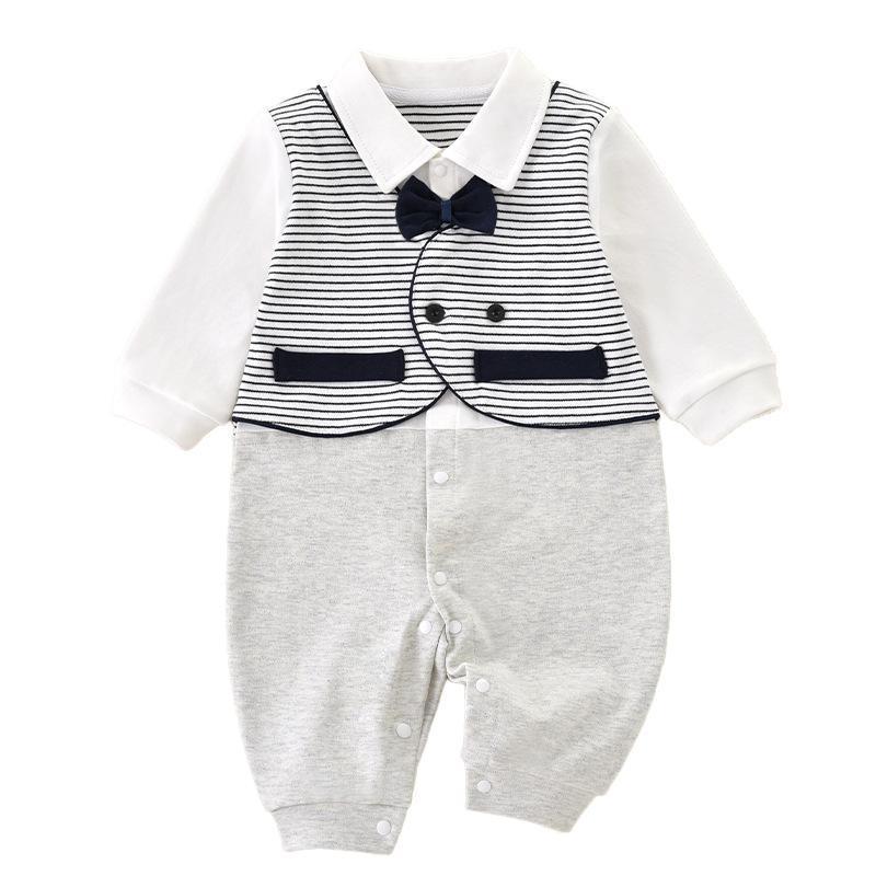 Long Sleeve Pseudo-Two-Piece Romper, Gentleman British Style Outing Clothes for Baby Boys
