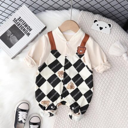Boys' Faux Two-Piece Long Sleeve Romper Outfit - Image 3
