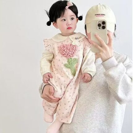 Cute Baby Girl Overalls Set, Sweet and Stylish Two-Piece - Image 4