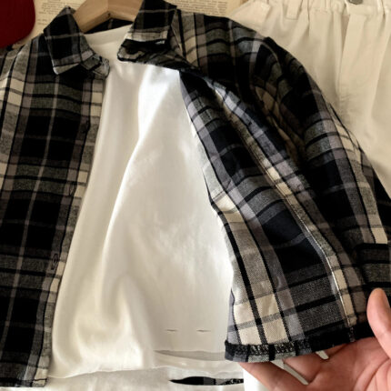 Children's clothing boys' long sleeved shirt checkered shirt - Image 3