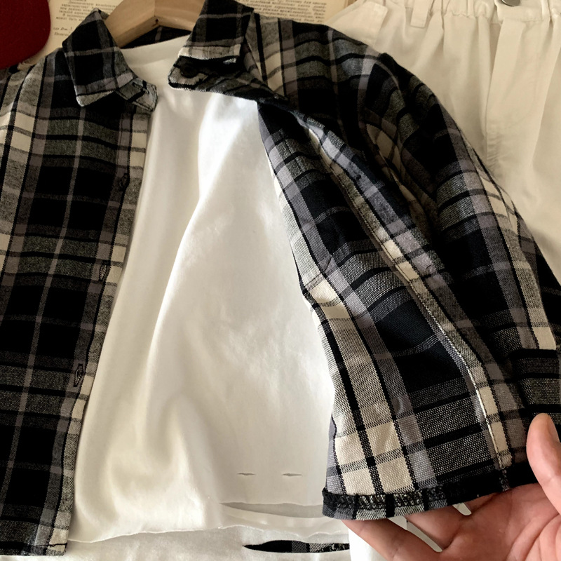 Children's clothing boys' long sleeved shirt checkered shirt