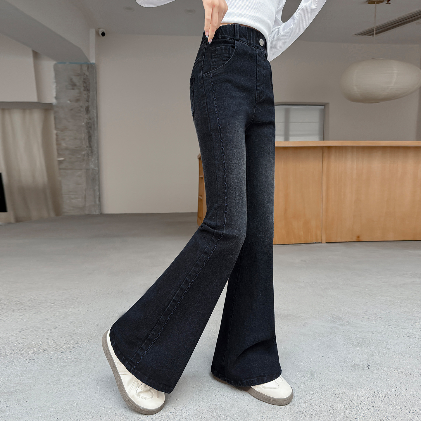 Girls' Black Denim Flare Pants Children's Pants - Image 4