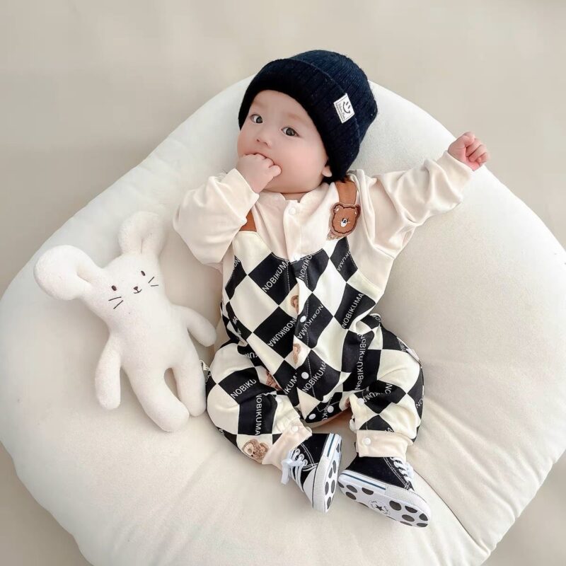 Boys' Faux Two-Piece Long Sleeve Romper Outfit