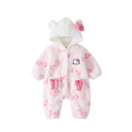 Printed Hooded Fleece Bodysuit for Baby Girls, Butterfly Print Warm Onesie - Image 1