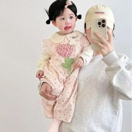 Cute Baby Girl Overalls Set, Sweet and Stylish Two-Piece - Image 6