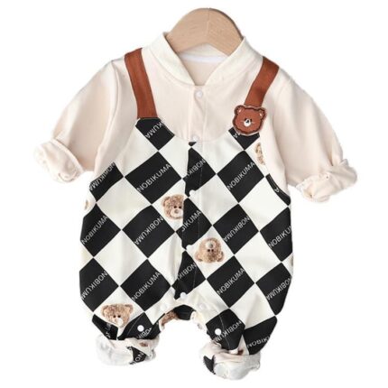 Boys' Faux Two-Piece Long Sleeve Romper Outfit - Image 1