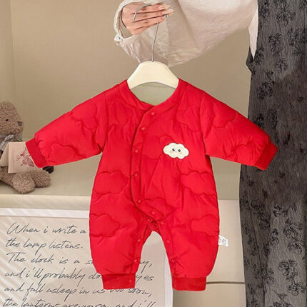 Onesie Baby Warm Bodysuit Newborn Cotton Coat Fleece Lined Thickened Outerwear Crawling Suit - Image 7