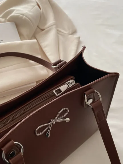 Bow PU Leather Shoulder Bag - Image 7
