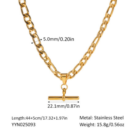 Hip Hop Punk Stainless Steel T-Bar Pendant Fried Dough Twists Chain Cuban Chain Necklace - Image 7