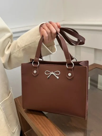 Bow PU Leather Shoulder Bag - Image 4