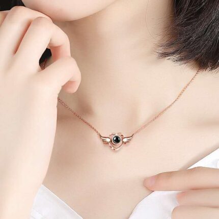 100 Languages I Love You Necklace Tiktok Net Red Same Angel Wings Projection Custom Angel Wings Pendant - Image 5