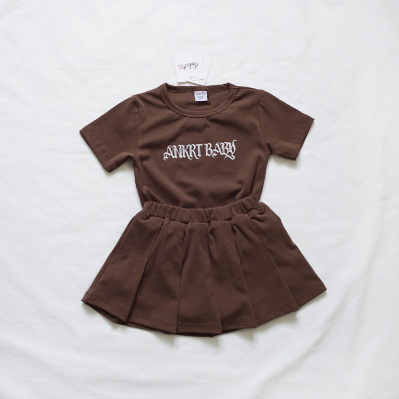 Kids Outfits for Girls, School Style Dress Set, Short Sleeve T-Shirt with Puffy Tennis Skirt