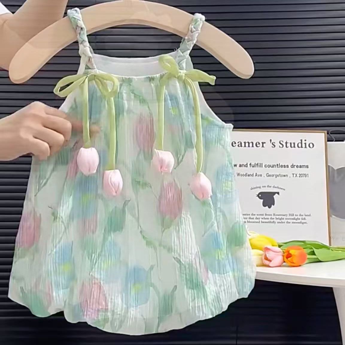 Cute Baby Girl  Romper, Thin Sleeveless Princess Style Onesie - Image 3