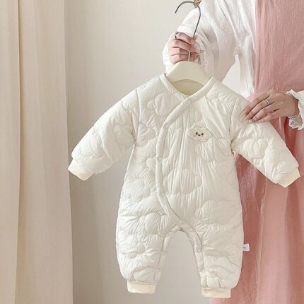 Onesie Baby Warm Bodysuit Newborn Cotton Coat Fleece Lined Thickened Outerwear Crawling Suit - Image 6
