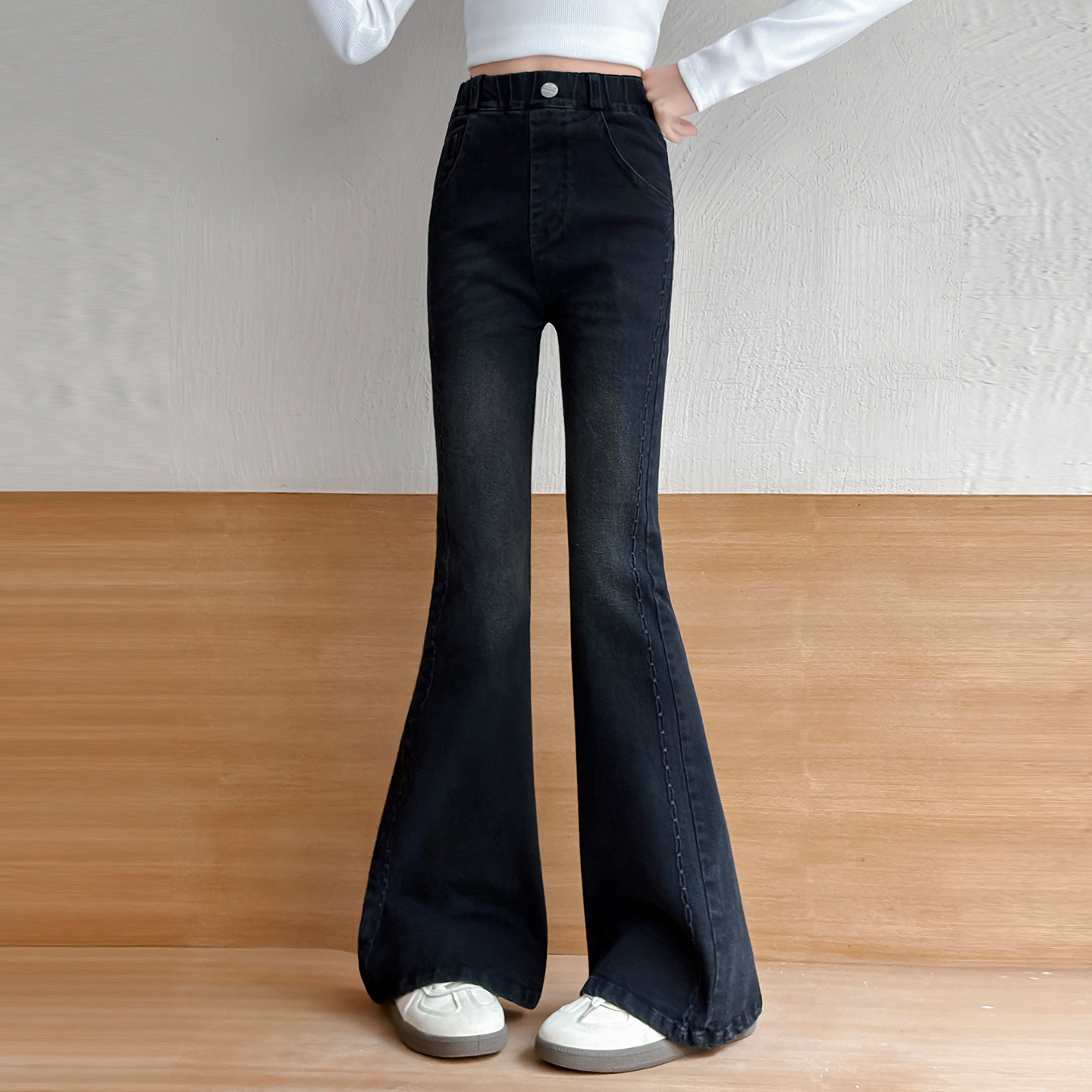 Girls' Black Denim Flare Pants Children's Pants - Image 5