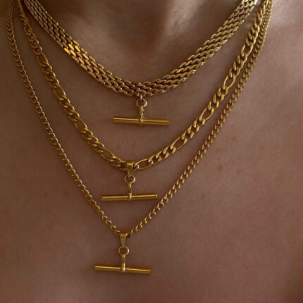Hip Hop Punk Stainless Steel T-Bar Pendant Fried Dough Twists Chain Cuban Chain Necklace - Image 3