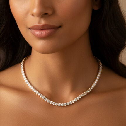 Copper Plated 18K Gold Zirconia Tennis Necklace Fashion Trendy Style Neck Chain - Image 4
