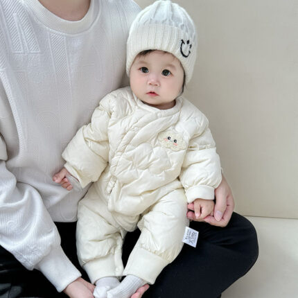 Onesie Baby Warm Bodysuit Newborn Cotton Coat Fleece Lined Thickened Outerwear Crawling Suit - Image 2