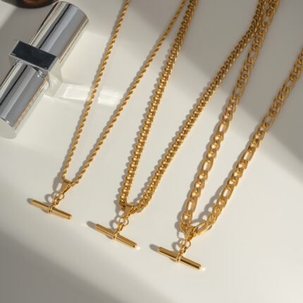 Hip Hop Punk Stainless Steel T-Bar Pendant Fried Dough Twists Chain Cuban Chain Necklace - Image 5