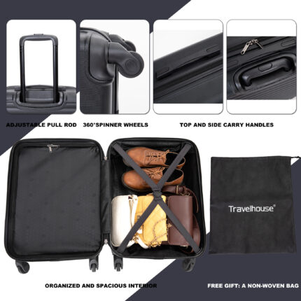20" Carry on Luggage Lightweight Suitcase, Spinner Wheels, Black - Image 15