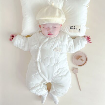 Onesie Baby Warm Bodysuit Newborn Cotton Coat Fleece Lined Thickened Outerwear Crawling Suit - Image 4