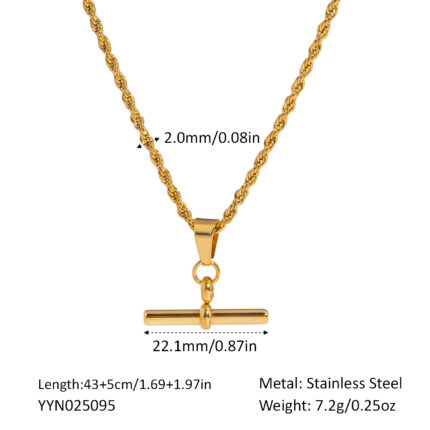 Hip Hop Punk Stainless Steel T-Bar Pendant Fried Dough Twists Chain Cuban Chain Necklace - Image 6