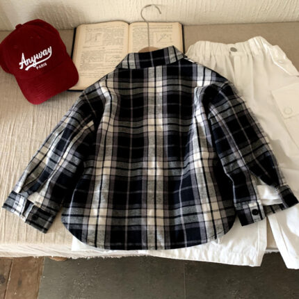 Children's clothing boys' long sleeved shirt checkered shirt - Image 4