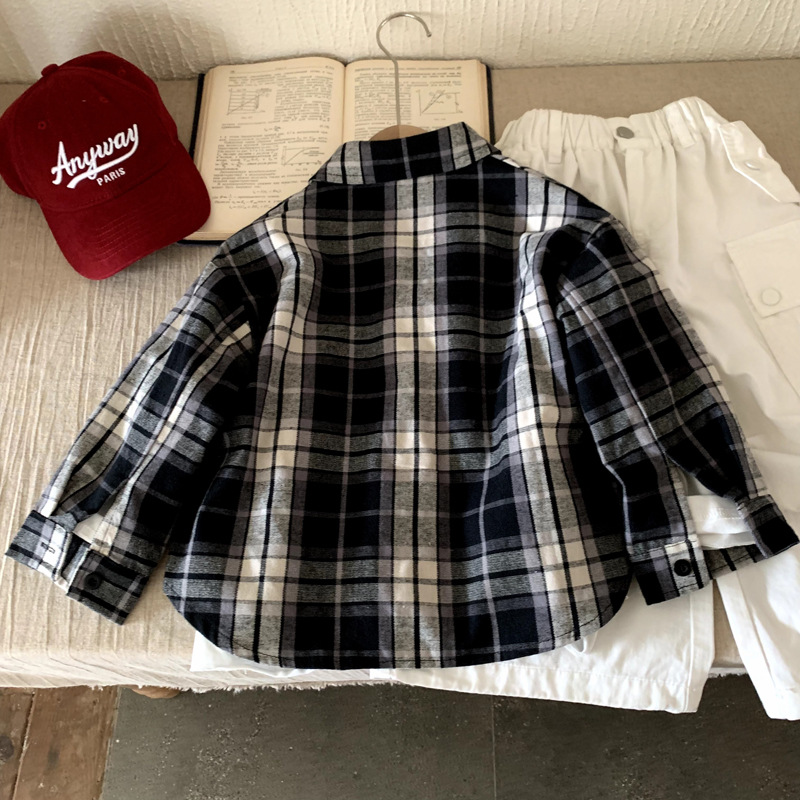 Children's clothing boys' long sleeved shirt checkered shirt