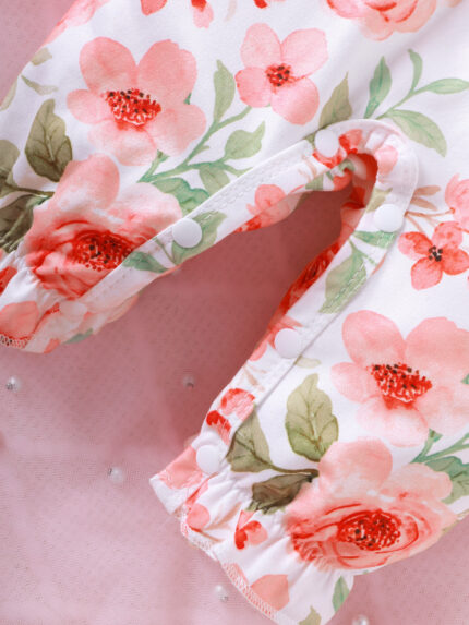Solid-color Floral Print Long-leg Romper - Image 3