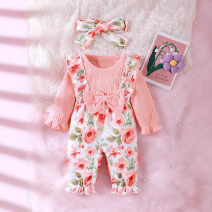 Solid-color Floral Print Long-leg Romper - Image 8